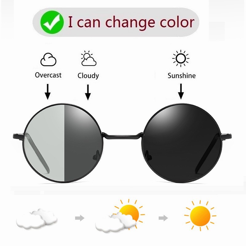 라운드 광변색 선글라스, 남성 및 여성용 편광 안경, 색상 변경 선글라스, 주간 야간 투시경, 운전용 안경